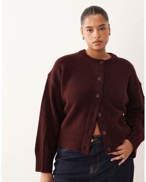 ASOS Asos Design Curve Boxy Crew Neck Cardigan With Side Slit Detail - Brown