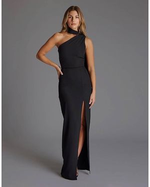 Vesper Scarf Detail One Shoulder Maxi Dress - Grey