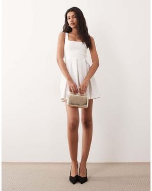 Vesper Bengaline Square Neck Box Pleat Mini Dress - Natural