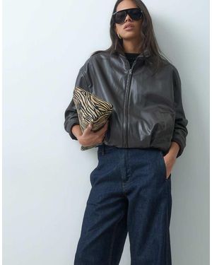 Jdy Cazadora Bomber De Piel Sintética En - Azul