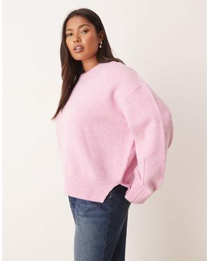 ASOS Asos Design Curve Boxy Crew Neck Sweater With Side Split Detail - Pink
