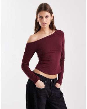 ASOS Cotton Off Shoulder Long Sleeve Top - Red