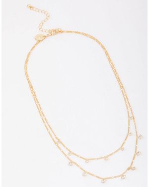 Lovisa Plated Brass Double Cubic Zirconia Droplet Layered Necklace - White