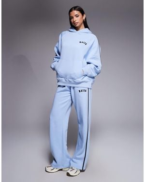 Kaiia Cotton Rich Embroidered Logo Contrast Stripe Detail Wide Leg sweatpants Co-ord - Blue