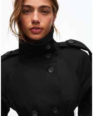 Bershka Funnel Neck Trench Jacket - Black
