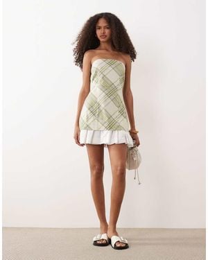 ASOS Cotton Sateen Bandeau Mini Sundress With Ruffle Hem - Natural