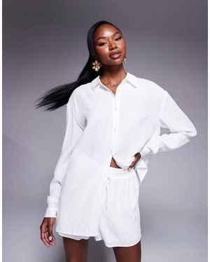 Princess Polly Linen Look Oversized Shirt And Drawstring Shorts Full Set - White