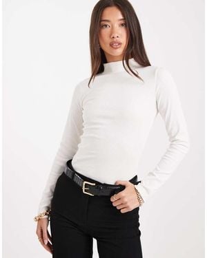 New Look Ribbed Stand Neck Long Sleeve Top - White