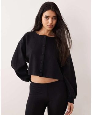 Miss Selfridge Brushed Rib Cardigan With Balloon Sleeve - Black