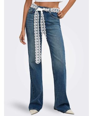 ONLY Regent jean stretch évasé taille haute en denim moyen - Bleu