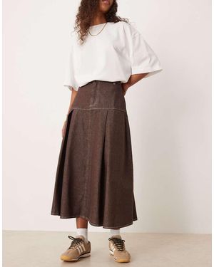 ASOS Drop Waist Pleated Denim Circle Skirt - Natural