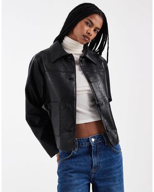 ASOS Blouson harrington en imitation cuir - Bleu
