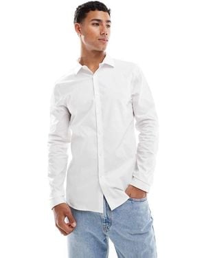 New Look Long Sleeve Muscle Fit Poplin Shirt - White