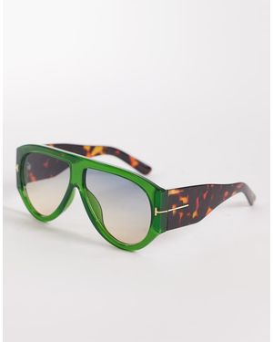 Kaiia Gafas De Sol Verdes Y Efecto Carey Con Montura Gruesa Estilo Aviador Exclusivas De