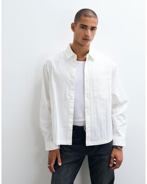 ASOS Boxy Oversized Revere Poplin Stripe Shirt - White