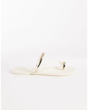 London Rebel Reese Flat Sandals With Gold Embellished Straps - Natural