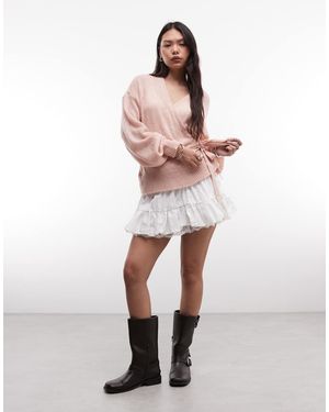 Reclaimed Vintage Knitted Wrap Cardigan - White