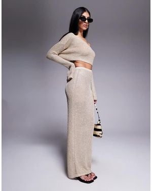 Wanderdoll Gigi Metallic Knit Maxi Beach Skirt Co-Ord - Grey
