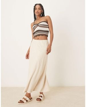Abercrombie & Fitch Mid Rise Linen Maxi Skirt - Natural