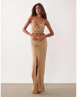 Miss Selfridge Glitter Knit Twist Detail Maxi Skirt - Natural