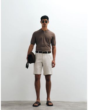 Mango Short slim 100 % lin - écru - Blanc