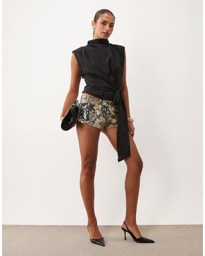 Lioness Villa Mini Short Met Goud- En Zwartprint - Blauw