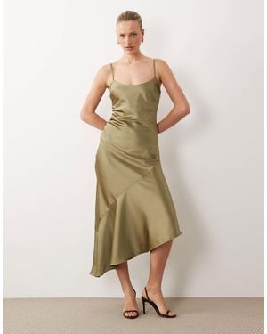 ASOS Satin Asymmetric Hem Slip Dress - Natural