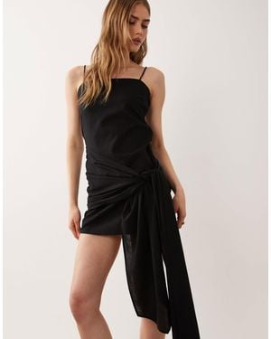 ASOS Cotton-linen Blend Sarong Wrap Mini Sundress - Black
