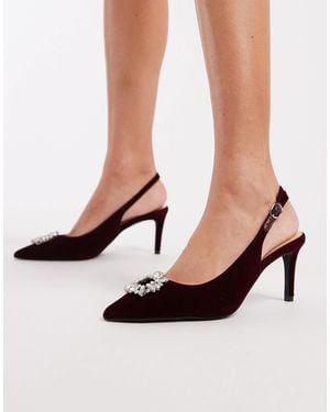 New Look Embellished Buckle Heeled Slingback Shoes - Black