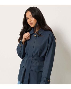PixieGirl Petite Belted Midi Trench Coat - Blue
