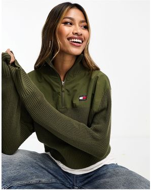Tommy Hilfiger Half Zip Badge Rib Jumper - Green