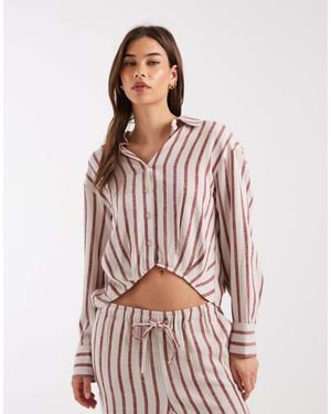 ONLY Crop Drop Hem Shirt With Linen - Red