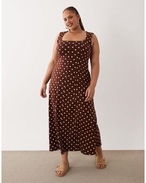 ASOS Asos Design Curve Square Neck Seam Detail Midi Dress - Brown