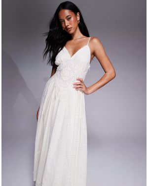 River Island Broderie Embellished Midi Dress - Gray