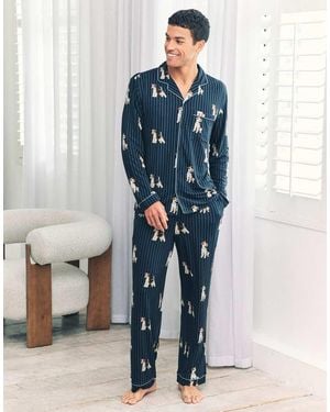 Chelsea Peers Terrier Dog Stripe Print Long Pyjama Set - Blue