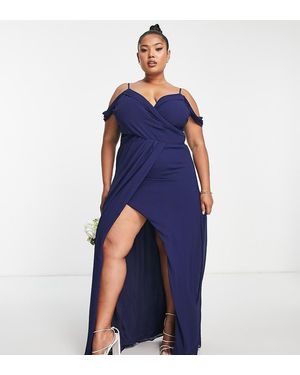 Tfnc Plus Bridesmaid Drape Shoulder Wrap Dress - Blue