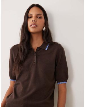 Threadbare Polo De Punto De Manga Corta Con Ribetes En Contraste - Marrón