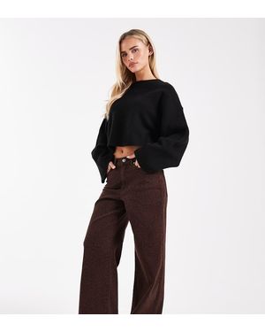 Only Petite Madison Leo Print Wide Leg Jeans - Black