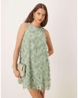 Y.A.S Textured Racer Neck Mini Dress - Green