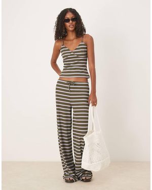 ASOS Asos Stripe Wide Leg Mid Rise Trousers Co Ord - White