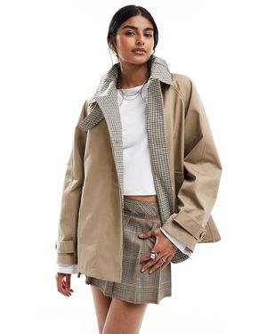 ASOS Oversized Cape Detail Trench With Check Liner - Natural