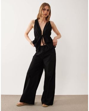 esmé studios Esmee Tie Front Dobby Detail Beach Trousers - Black