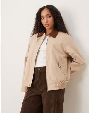Pimkie Canvas Contrast Corduroy Collar Trucker Jacket - Natural