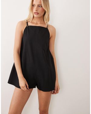 ASOS – playsuit im latzhosen-design aus baumwolle und leinen - Schwarz