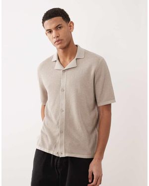 Jack & Jones Knitted Button Through Revere Collar Shirt - Natural