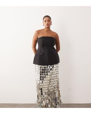 ARRANGE Curve Heavy Bonded Satin Sculpted Bandeau Top - Black