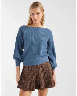 Threadbare Maglione Con Scollo A Barchetta E Maniche A Palloncino - Blu