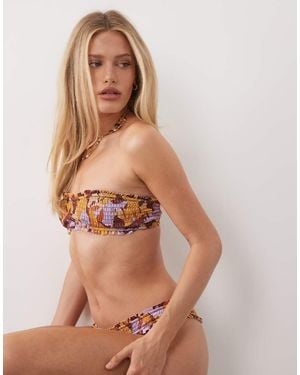 ASOS May Shirred Bandeau Bikini Top - Natural