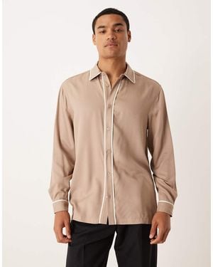ASOS Regular-Fit Overhemd Afgewerkt Met Contrasterende Bies - Naturel