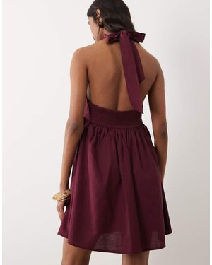 Miss Selfridge Linen Look Halter Mini Dress - Purple